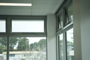 Operable classroom windows at Sacred Heart College Science Centre Operable classroom windows at Sacred Heart College Science Centre