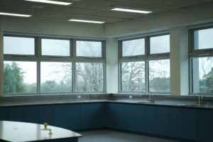 Operable classroom windows at Sacred Heart College Science Centre Operable classroom windows at Sacred Heart College Science Centre